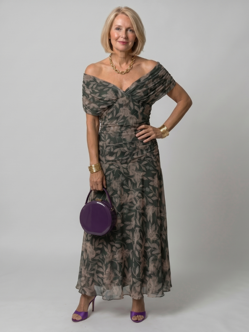 Ava | Elegant Flowing Off Shoulder Midi Dress