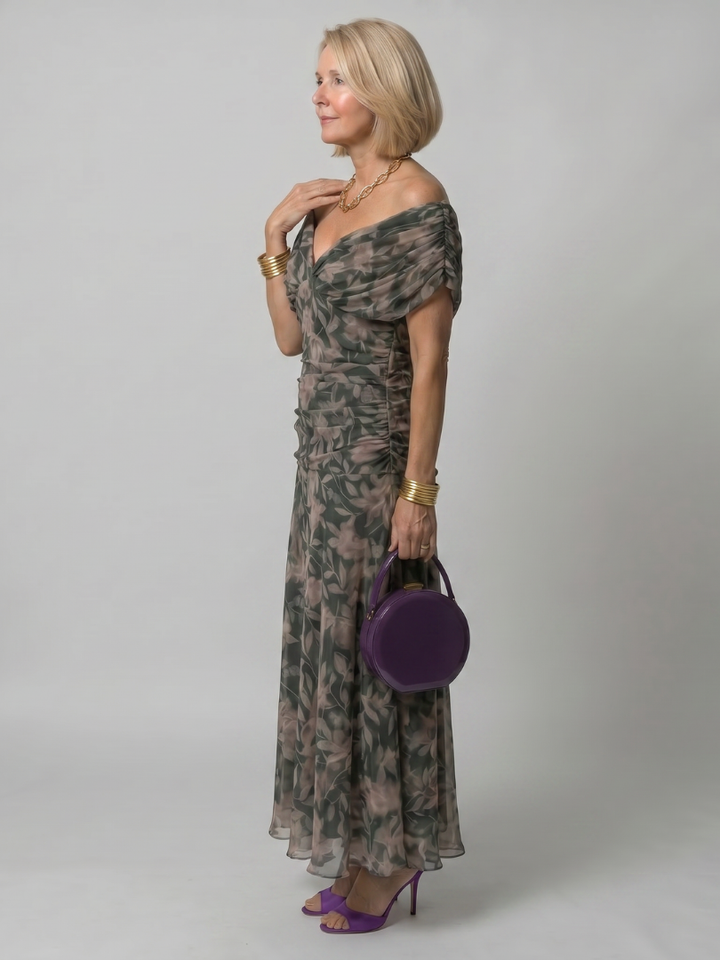 Ava | Elegant Flowing Off Shoulder Midi Dress