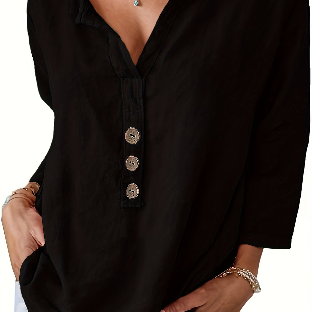 Olivia | Oversized V-Neck Button Blouse