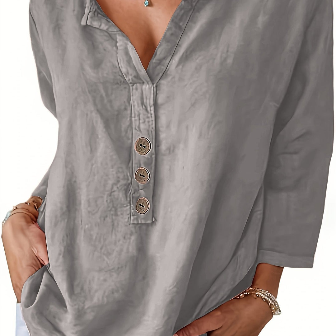 Olivia | Oversized V-Neck Button Blouse