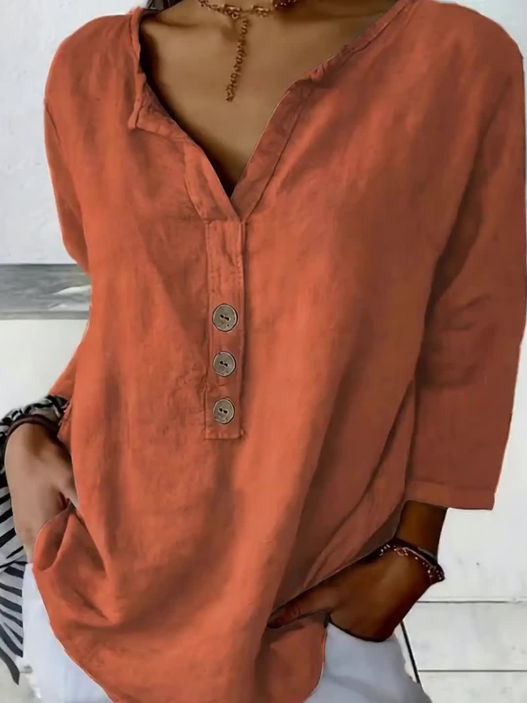Olivia | Oversized V-Neck Button Blouse