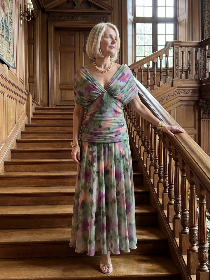 Ava | Elegant Flowing Off Shoulder Midi Dress