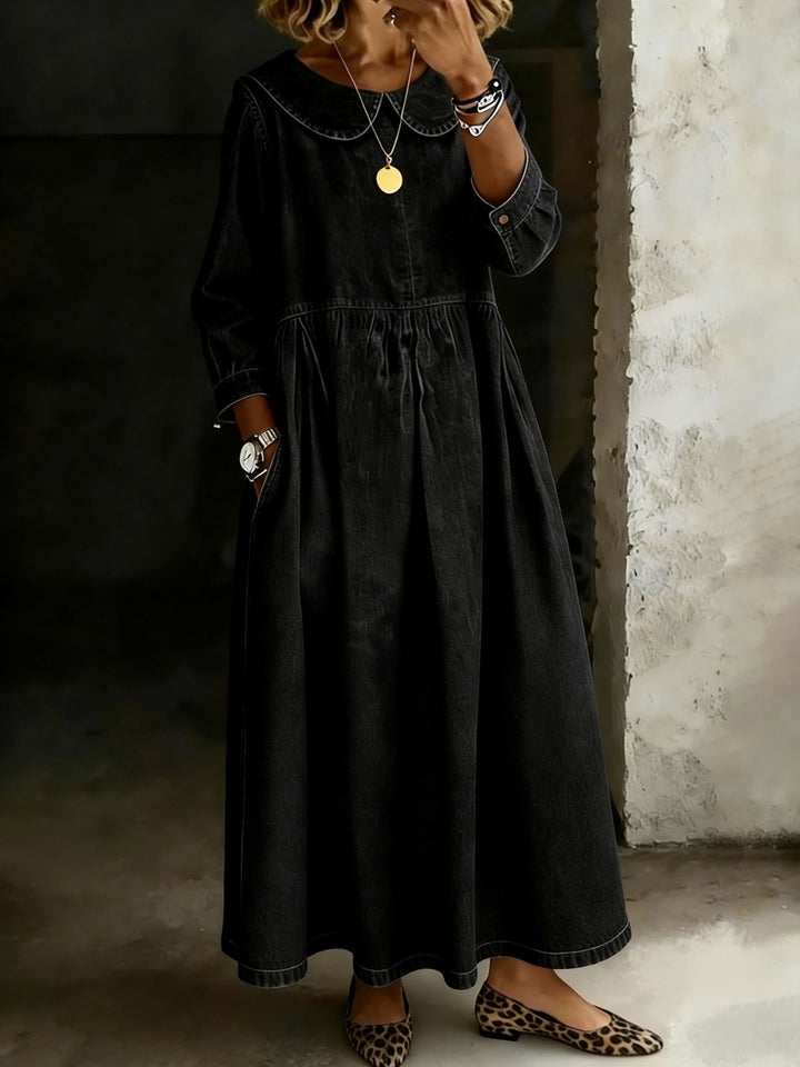 Melissa | Round Neck Long Sleeve Denim Dress