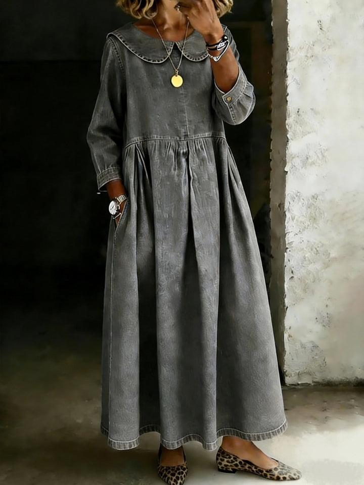 Melissa | Round Neck Long Sleeve Denim Dress