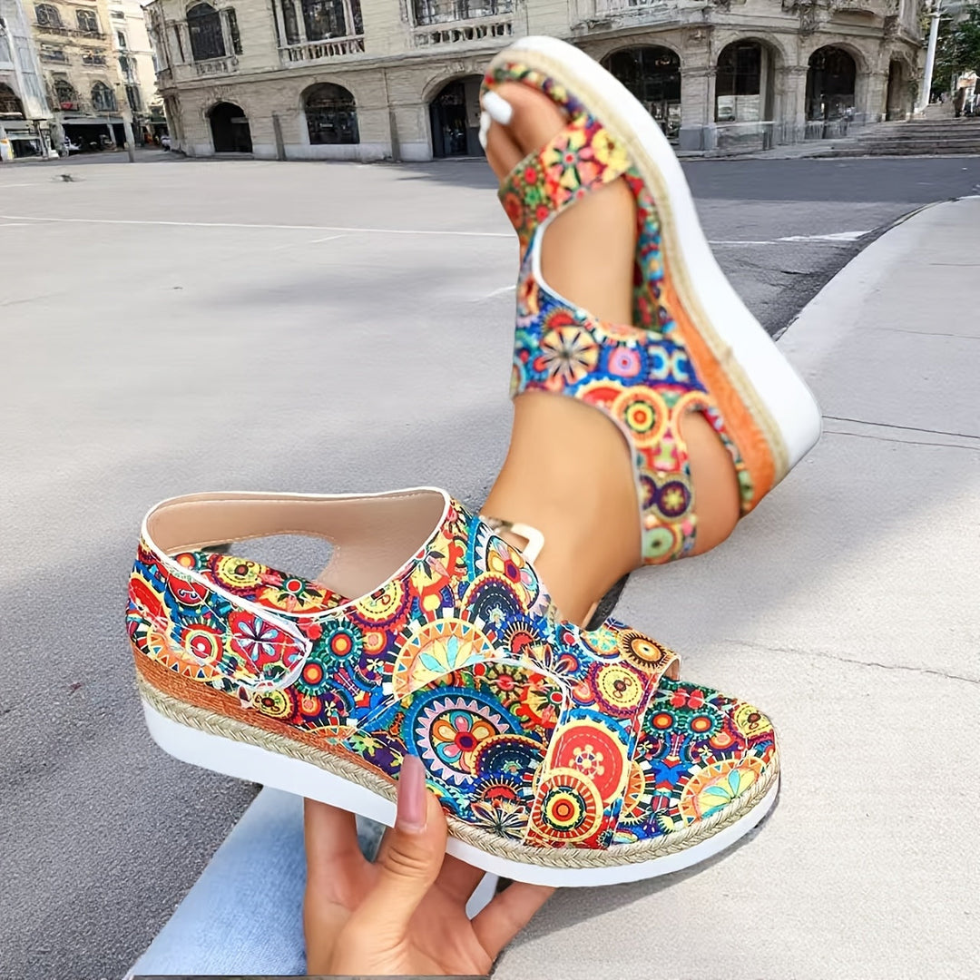 Megan | Floral Platform Wedge Sandals