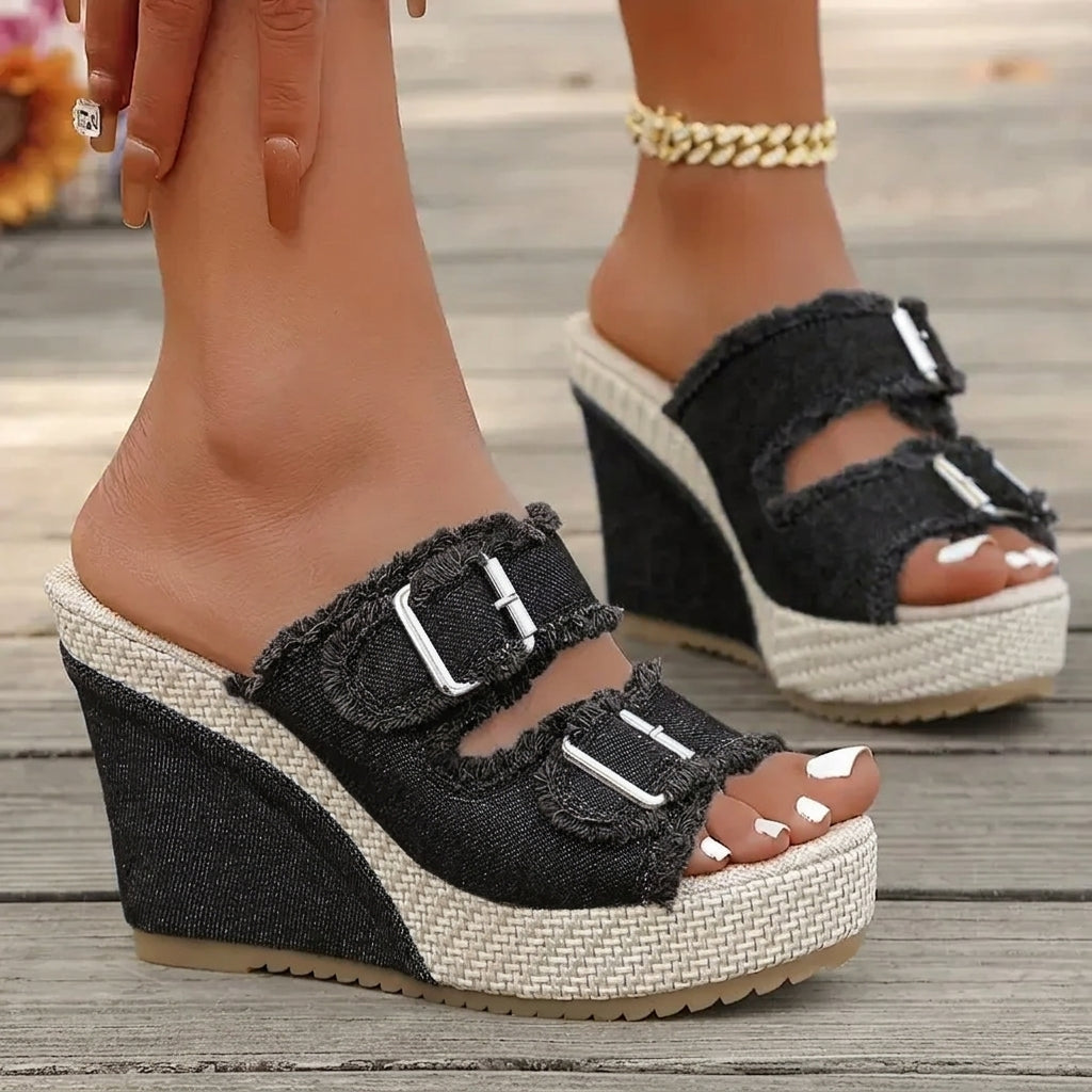 Atelier | Fray-Edge Wedge Sandals