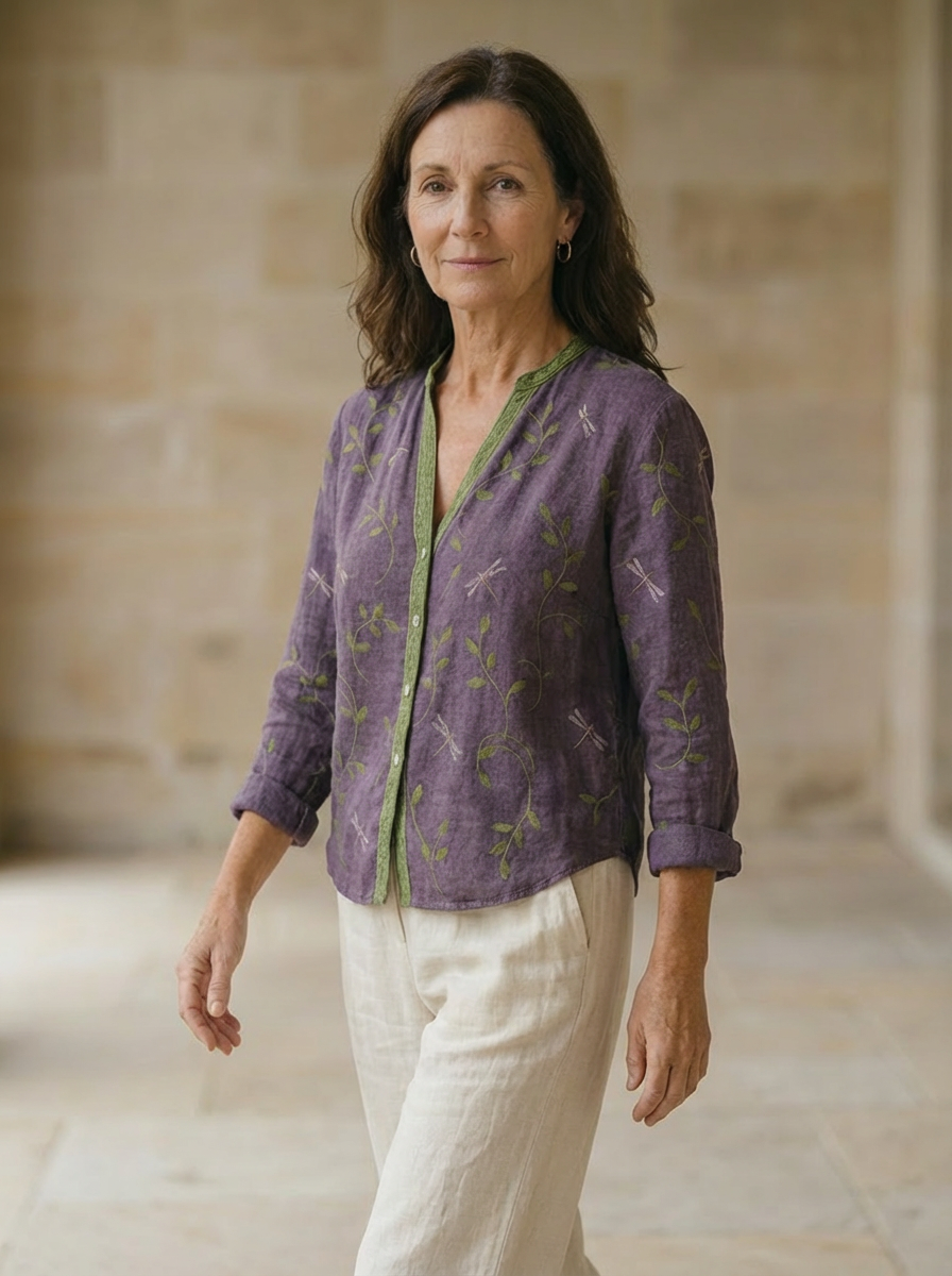 Brianna | Elegant Vintage Leaf Print Shirt