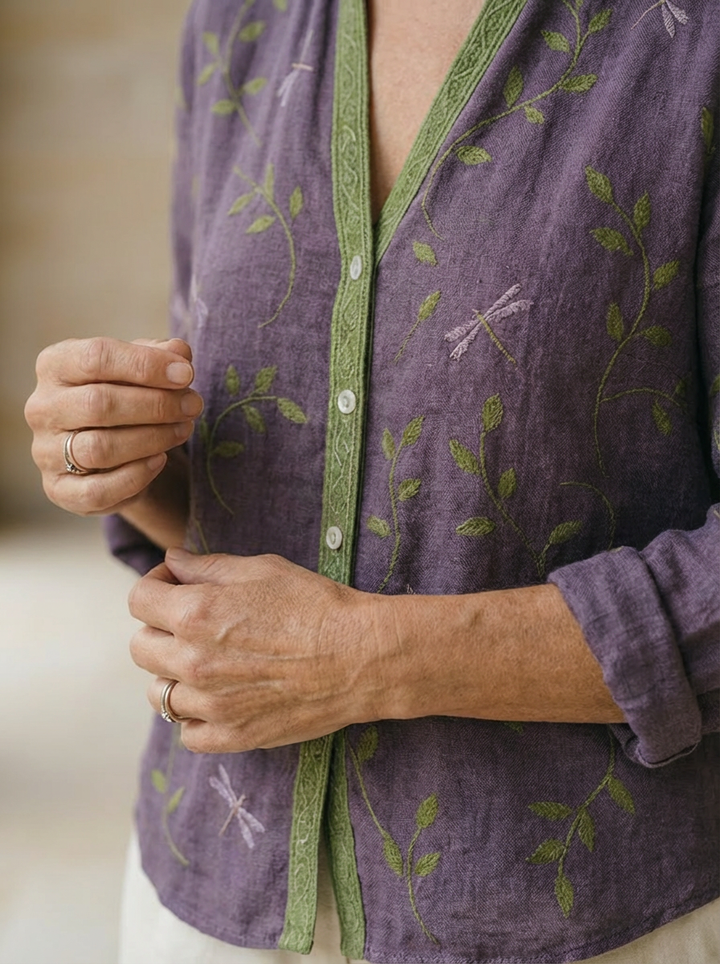 Brianna | Elegant Vintage Leaf Print Shirt
