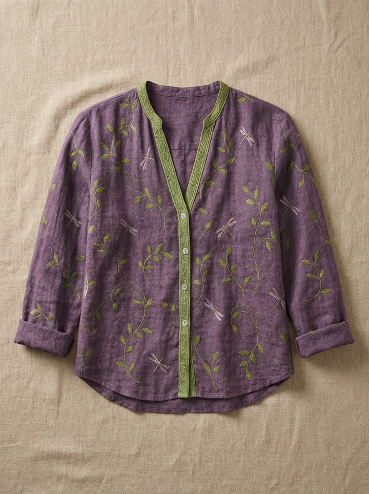 Brianna | Elegant Vintage Leaf Print Shirt