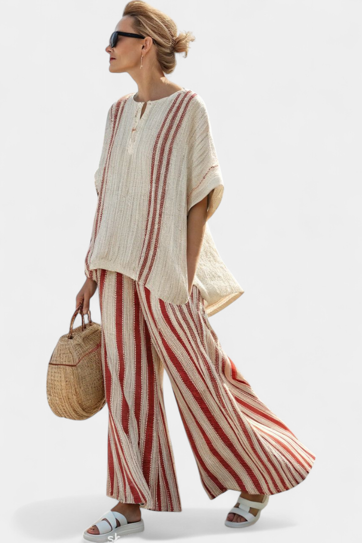 Mirella | Sophisticated Textured Red-Stripe