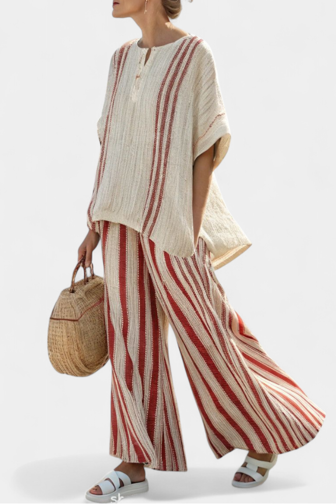 Mirella | Sophisticated Textured Red-Stripe