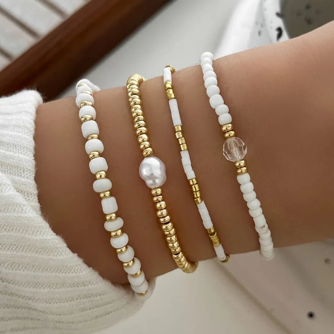 Gold Pearl Accent Bracelet Set of 4